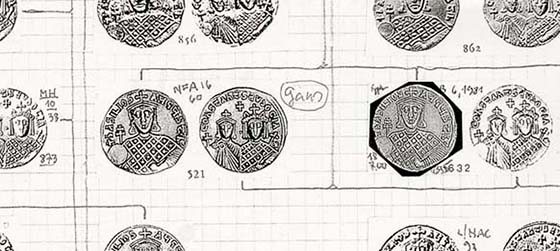 Fig. 2: Detail from the die scheme the scholar had made for the gold coinage of Basil I.