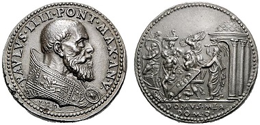 Paul IV (1555-1559). 19th century restitution medal modeled on a 1559 medal by Gianfederico Bonzagni from 1559. Rv. Jesus expels the traders from the temple. From Rauch sale 89 (2011), 2814.
