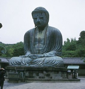 A huge statue of Buddha Daibutsu in Kamakura, Japan.