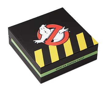‘Ghostbusters (TM)’ silver coin in themed packaging.