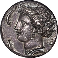 Sicily. Syracuse. Dionysios I, 406-367 B.C. Decadrachm, ca. 405-390 B.C. NGC AU, Strike: 4/5 Surface: 3/5. Fine Style.