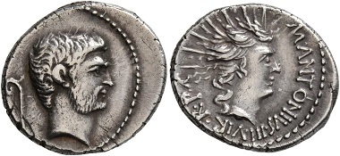 Lot 880: Mark Antony, 44-30 BC. Denarius. Good very fine. Starting price: 200 CHF. Hammer price: 2,420 CHF.