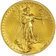 1907 Saint-Gaudens Twenty, MS64 PCGS. Realized price: 32,900 USD.