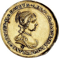 294 / Lot 3725: Palatinate. Johann Wilhelm, 1690-1716. Gold medal no date on the wedding of Karl Philipp with Luise Caroline von Radziwill in 1688. Very rare. Very fine to extremely fine. Estimate: 4,000,- euros. Hammer price: 11,000,- euros.