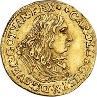 294 / Lot 3208: Sweden. Charles X Gustav, 1654-1660. Ducat 1657, Stockholm. Extremely rare. Very fine to extremely fine. Estimate: 20,000,- euros. Hammer price: 30,000,- euros.