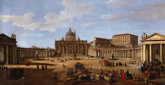 Saint Peter's Square in Rome around 1710.