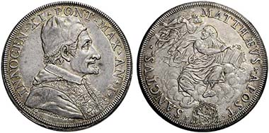Innocent XI. Scudo 1676 by Giovanni Martino Hamerani.
