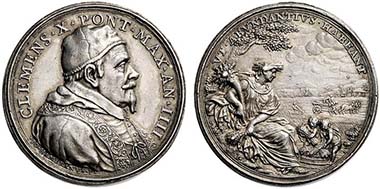 Clement X. Medal 1673 by Giovanni Martino Hamerani on the grain supply to Rome.