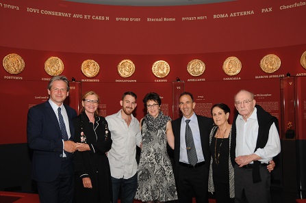 Photo from the opening night of “Faces of Power”. From left to right, Prof. François de Callatay and his wife Hannah, Stav Gitler, Ronit Gitler, Haim Gitler, and Haim’s parents Beky and Carlos Gitler.