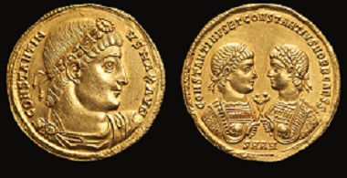 Solidus of Constantinus I and his cons. 326 CE.