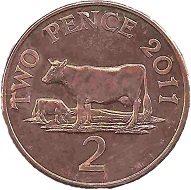 Domestic beef is depicted on the 2-pence-piece.
