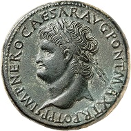 Lot 153. Nero. Sestertius, Lugdunum, 66. RIC 517. Untouched jade green patina. Extremely fine. Estimate: 5,000 euros.