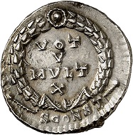 Lot 485. Jovian. Siliqua, Arles, 363-365. RIC 331. Rare. Beautiful toning. Extremely fine. Estimate: 750 euros.
