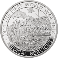 Great Britain / £5 “Medical Services” / .925 silver / 38.61mm / 28.28g / Reverse Design: David Cornell / Mintage: 1917 (set).
