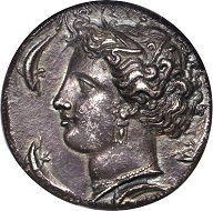 Lot 20006: Sicily. Syracuse. Dionysios I, 406-367 B.C. AR Decadrachm (42.18 gms), ca. 405-390 B.C. NGC AU, Strike: 4/5 Surface: 3/5. Fine Style.