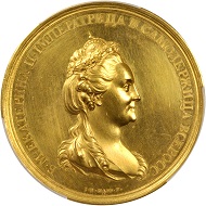 Lot 21406: Russia. Birth of Grand Duke Alexander Pavlovich Medal Struck in Gold by J.B. Gass/J.C.G. Jaeger, 1777. Catherine II (the Great) (1762-96). PCGS Genuine--Edge Repaired, Unc Details.
