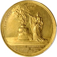 Lot 21406: Russia. Birth of Grand Duke Alexander Pavlovich Medal Struck in Gold by J.B. Gass/J.C.G. Jaeger, 1777. Catherine II (the Great) (1762-96). PCGS Genuine--Edge Repaired, Unc Details.