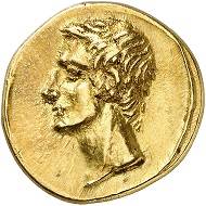 Lot 661: Polemon I of Bosporus for Augustus. Gold stater, year 289 (= 9/8 BC). From the collection of Grand Duke Alexander Mikhailovich Romanov. Extremely rare. Almost FDC showpiece. Estimate: 60,000,- euros.