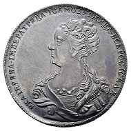 Lot 5096: Russia. Catherine I, 1725-1727. Roubel 1726, Moscow, Red Mint. Very rare. Extremely fine to FDC. Estimate: 15,000,- euros.