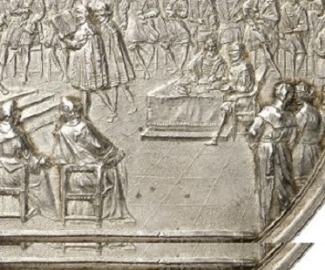 Details from silver medal lot no. 3276 and the copper engraving by Karl Remshard.