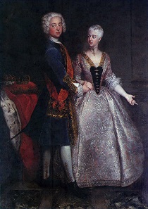 1729 bridal portrait of Margrave Karl Wilhelm Friedrich of Brandenburg-Ansbach and Princess Friederike Luise of Prussia. Antoine Pesne (1683-1757).