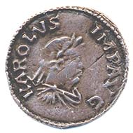 Denarius featuring the portrait of Charlemagne. Image: Fitzwilliam Museum.