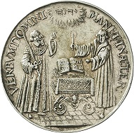 Saxony. Johann Georg I (1615-1656). Silver medal no date (1617) by C. Maler on the 100th anniversary of the Reformation. Estimate: 300 euros. From Künker sale 297 (September 27, 2017), No. 3719. – The medal places the great importance of the Saxon Elector for the Reformation at the center of the representation, thereby demanding a comparable leadership role within the Protestant Estates in its day.