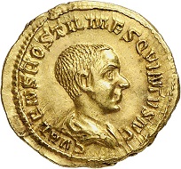 Lot 892: Hostilian, as Caesar, 251. Aureus. Extremely fine. Estimate: 28,000,- euros.