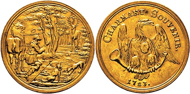 Lot 3166. Austrian Estates. County of Sporck. Franz Anton, 1679-1738. Gold medal 1723 of 1 1/2 ducats. Av. St. Hubert kneeling in front of a deer, flanked by a horse and two hunting dogs. Rv. Eagle, a hunting horn around its neck as well as the medal for St. Hubert. Extremely rare. Extremely fine. Estimate: 5,000,- euros. From Hirsch Nachf. sale 333 (September 21, 2017).