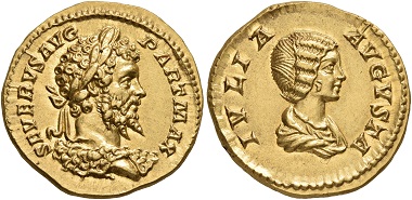 Lot 244: Septimius Severus, 193-211. Aureus, Rome, 201. Virtually as struck. Estimate: 30,000 CHF.