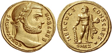 Lot 570: Aureus of Constantius Chlorus, Antiochia circa 293, AV 5.31 g.