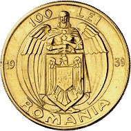 Carol II. 100 lei 1939 on the 100th anniversary of Carol I. From Phoibos collection. Very rare. Extremely fine. Estimate: 20,000,- euros. From Künker sale 298 (September 28, 2017), No 4441.