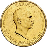 Carol II. 100 lei 1940, Bucharest, on the 10-year jubilee of government in office. From Phoibos collection. Very rare. Extremely fine. Estimate: 6.000,- euros. From Künker sale 298 (September 28, 2017), No 4444.