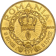 Carol II. 100 lei 1940, Bucharest, on the 10-year jubilee of government in office. From Phoibos collection. Very rare. Extremely fine. Estimate: 6.000,- euros. From Künker sale 298 (September 28, 2017), No 4444.