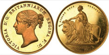 Victoria proof 5 pounds, 1839. Estimate: £150,000. Realised: £340,000.