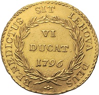 Lot 262: Bern. VI ducats 1796. HMZ 2-207g. 26.4 mm.