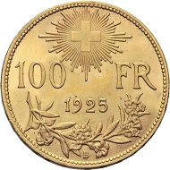 Lot 345: Swiss Confederation. 100 Francs 1925. HMZ 2-1193. 38.7 mm.