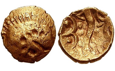 Britain. Corieltauvi. Quarter stater, 50-40 BC. Lindsey Scyphate Type. Found near Wickenby, Lincolnshire, sold at CNG sale 66 (2004), No 55, for 900 USD.