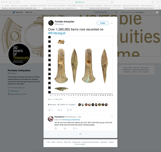 Twitter screenshot: Since 1996, 1,300,000 objects have been registered in the PAS database.