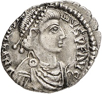 295 / Lot 1155: Sebastianus, 412-413. Siliqua, Arelate. From Tkalec & Rauch (1985), No. 424. Extremely rare. Almost extremely fine. Estimate: 12,500,- euros. Hammer price: 65,000,- euros.