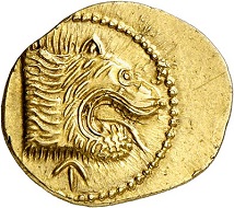 295 / Lot 87: Populonia (Etruscans). AV-50 asses, 300-250 BC. From Hess-Leu sale 8 (1965), No. 3. From the Tetzlaff-Gahrmann Collection. Rare. Extremely fine.
Estimate: 5,000,- euros. Hammer price: 8,000,- euros.