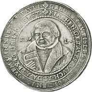 297 / Lot 3360: Eisleben. Schautaler 1624 on the jubilee of Luther’s 1524 visit in Eisleben. Extremely rare. Very fine+. Estimate: 12,500,- euros. Hammer price: 20,000,- euros.