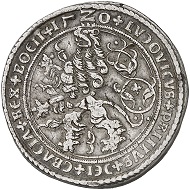 296 / Lot 1938: Schlick. Stephan Burian, Heinrich, Hieronymus, and Lorenz, 1505-1532. Double taler 1520, Joachimstal, with the title of Ludwig II, King of Hungary and Bohemia. From the collection of a history enthusiast. From the Köhlmoos Collection, MMAG 91 (2001), No. 889. Extremely rare. Very fine. Estimate: 20,000,- euros. Hammer price: 38,000,- euros.