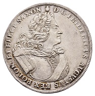 296 / Lot 2637: Saxony. Friedrich August I, 1694-1733 (‘Augustus the Strong’). Reichstaler no date. (1705), Dresden. On the restauration of the Polish Order of the White Eagle. Very rare. Extremely fine. Estimate: 25,000,- euros. Hammer price: 30,000,- euros.