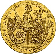 Lot 4457: Monastery Rheinau, Gerold von Zurlauben. Double ducat 1723. Hammer price: SFr 22‘000.
