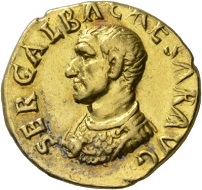 Galba, 68-69. Aureus, Rome, July 68-January 69. Rv. SALVS GEN – HVMANI Salus standing l., sacrificing with patera over burning altar, holding rudder in l. arm. RIC 147. Extremely fine. Estimate: 10,000 CHF. From the Galba Collection, Hess-Divo sale 333 (November 30, 2017), No. 135.