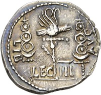 Clodius Macer. Denarius, North Africa, 68. L CLODI MACRI / SC Bust of Victoria r. Rv. LIB AVG Legionary eagle between two standards, below LEG – III RIC 15. One of the great rarities of Roman coinage: Less than 10 specimens of this type are known to exist. Extremely fine. Estimate: 25,000 CHF. From the Galba Collection, Hess-Divo sale 333 (November 30, 2017), No. 87.