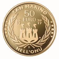 San Marino / 50 Euros / Gold .900 / 16.129 g / 28mm / Design: Antonella Napolione (obverse) and Andrew Lewis (reverse) / Mintage: 500.