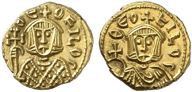 Theophilus (829-842) with his late father Michael II (820-829). Solidus, Syracuse 831-842. From Künker sale 216 (2012), 1509.
