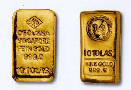 Gold bars from the Degussa gold collection.
